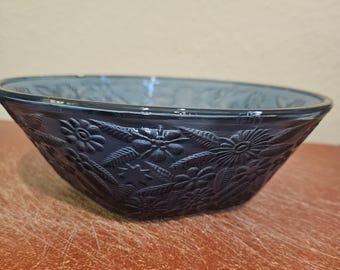 Vintage Blue Glass Bowl with Flowers