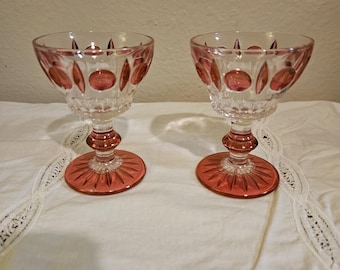 Vintage Pair of Clear Glasses with Red Glass Design