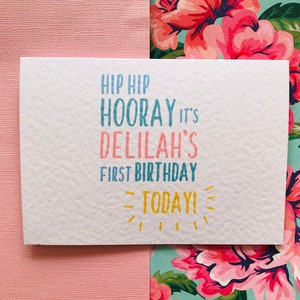 Hip Hip Hooray Personalised Name and Age Happy Birthday Card/ Years Old Today