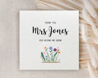 Personalized Teacher Thank You Card: Helping Me Grow Floral Design
