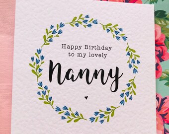 Carte de couronne florale bleue de joyeux anniversaire /To My Lovely Nanny/Nana/Grandma/Grandma/Nan/Auntie/Mummy