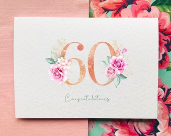 60th Birthday Card/ Floral Watercolour