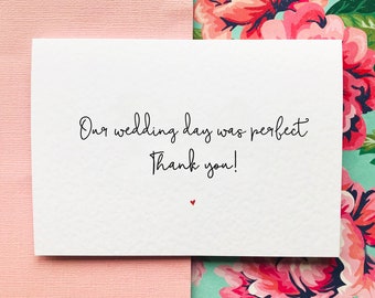 Our Wedding Day Was Perfect Thank You Card/ Wedding Planner