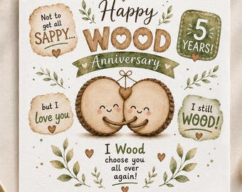 Karte zum 5. Jahrestag, Karte zum Holzhochzeitstag, Karte zum 5-jährigen Jubiläum, Lustige romantische Karte für Ehemann, Ehefrau und Partner, Ich würde dich wählen