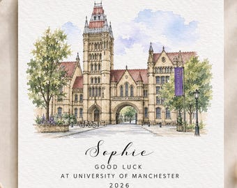Personalisierte Karte der Universität Manchester, Viel Glück an der Uni! Karte, Geschenk zum Studienbeginn, Studentenausweis Manchester, Karte für den Studienbeginn