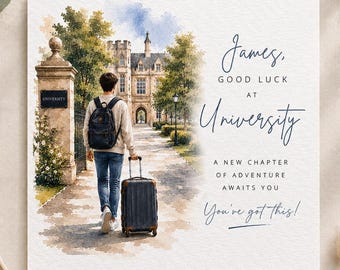 Personalisierte Karte „Viel Glück an der Uni“, Karte „Auf zur Uni“, Studentenkarte für ihn/sie, Studentenkarte „Neues Kapitel“