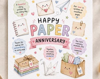 Karte zum 1. Hochzeitstag, Karte zum Papierhochzeitstag, Karte zum ersten Hochzeitstag für Ehemann und Ehefrau, Geschenk zum 1. Jahrestag
