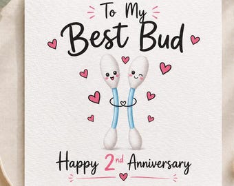 Karte zum 2. Hochzeitstag für Ehemann und Ehefrau | Karte zum Baumwollhochzeitstag | Karte für meinen besten Freund/meine beste Freundin | Süße Karte zum 2. Hochzeitstag | Karte zum Baumwollknospen-Jubiläum