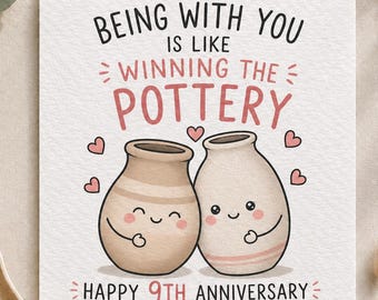 Karte zum 9. Hochzeitstag für Paare, Keramik-Hochzeitskarte, lustige Karte zum 9. Jahrestag, süße Karte für Ehemann, Ehefrau und Partner