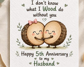 Karte zum 5. Hochzeitstag für Ehefrau/Ehemann, Karte zum 5. Hochzeitstag, Karte zum 5. Hochzeitstag, Ich könnte ohne dich nicht leben, Romantische Karte
