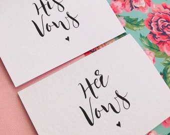 His and Her Vow Card Set/ wedding personalised vows/reading cards