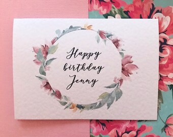Carte personnalisée de couronne florale d'anniversaire