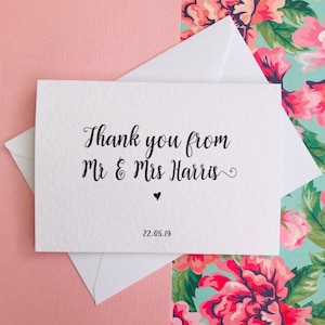 Merci de M. et Mme personnalisé mariée et marié mariage merci cartes