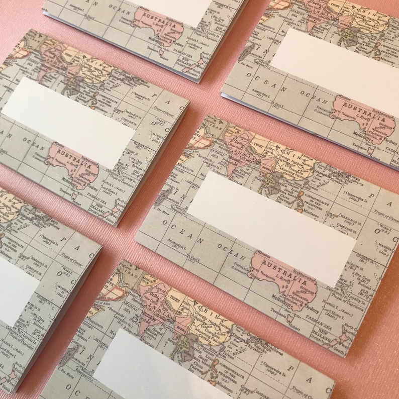 World Map Travel Inspired Wedding Guest Place Cards/ Wedding Table Decor/Table Names/Place Names image 1