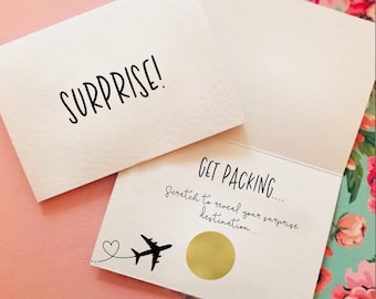 Surprise Get Packing Holiday Scratch Card Reveal Card/ We're going to Destination