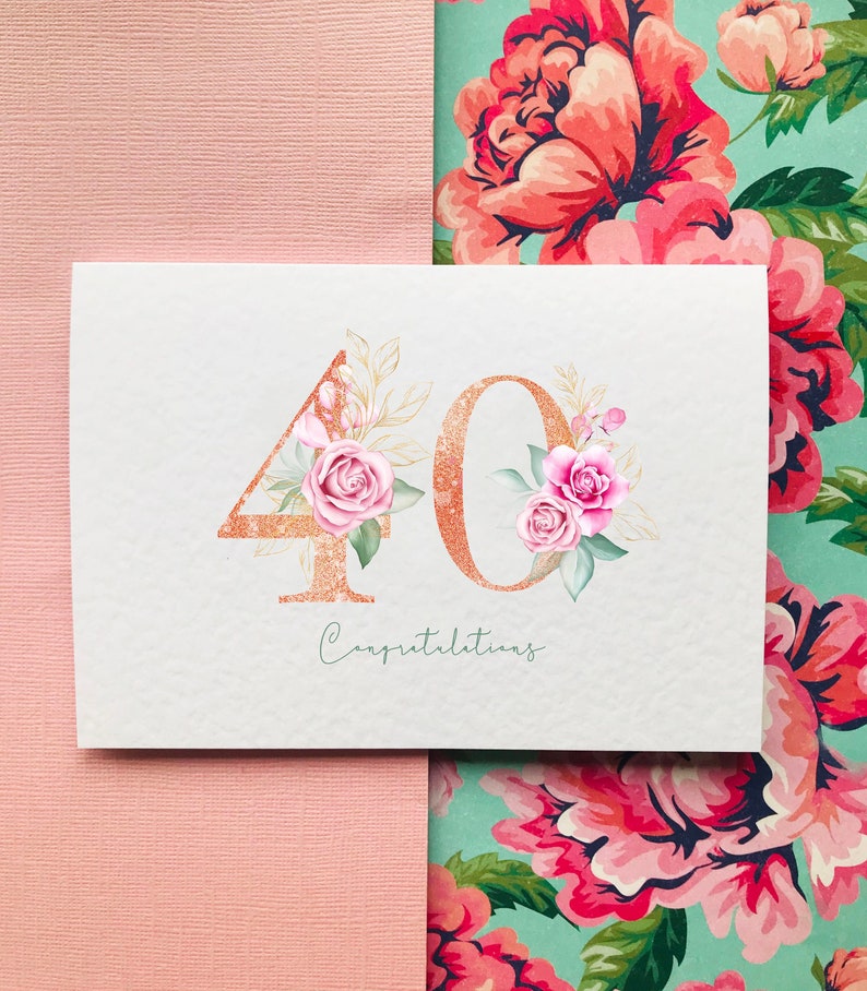 Carte 40e anniversaire/Aquarelle florale image 1