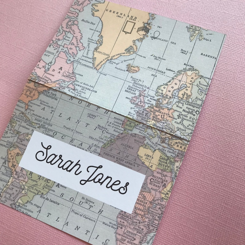 World Map Travel Inspired Wedding Guest Place Cards/ Wedding Table Decor/Table Names/Place Names image 5