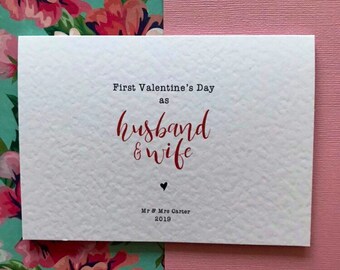 Première Saint-Valentin en tant que carte personnalisée mari et femme/carte M. et Mme