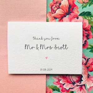 Cartes de remerciement personnalisées pour le mariage de Mr et Mme
