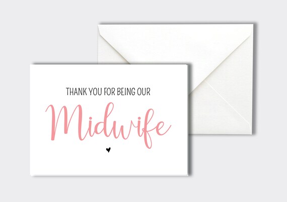 Biglietto Di Ringraziamento A5 Per Ostetrica - 'Thank You For Being Our Midwife' Con Busta Kraft - 2