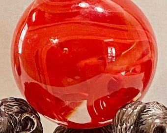 LG Exotic Red Ribbon   Contemporary  Swirl  Massive Marble  Vintage  Studio Art Glass  Collectible