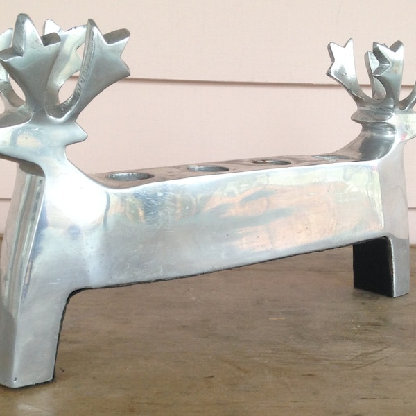 Vintage  - Deer - Heads  Aluminum  Four  Candle  Holder - Cabin Decor - Mid Century Design - Modern