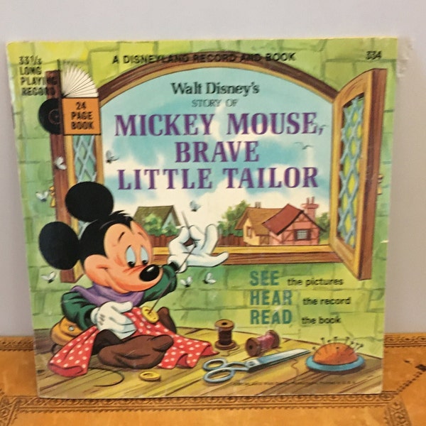 Mickey Mouse Record and Book - Brave Little Tailor - Vintage Kids Fun and Learning - Collectible - Reading  - Record