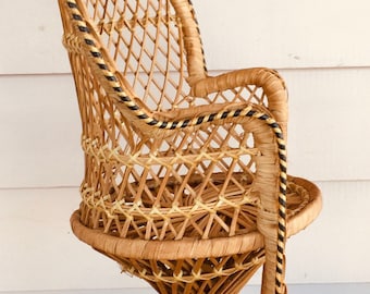 Vintage Wicker Dolls  Peacock Chair - 16" Tall Teddy Bear Chair