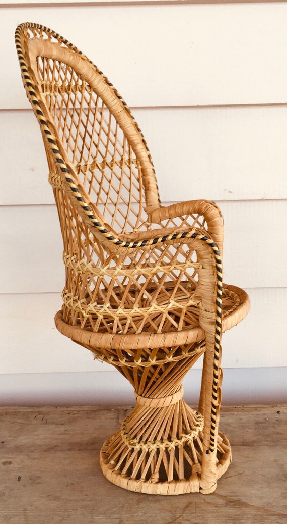 Vintage Rattan Peacock Chair Doll Chair Kids Play 16 Tall Plant Stand Wicker Teddy Chair Etsy