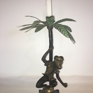Monkey under a Palm Tree Candlestick - Happy Monkey - Soft Light - Vintage Home Decor - Accent Lighting
