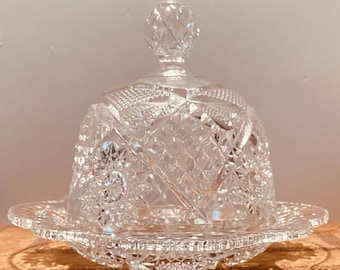 Vintage Comport - Pressed Glass - Near-Cut  - Covered Butter Dish  - Collectible - Home Decor