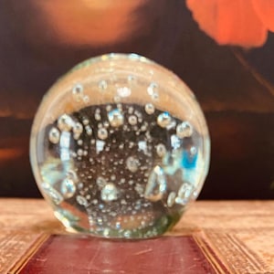 Vintage - Green Glass Controlled  Bubbles Art Glass Paperweight   Blown-glass  Signed  WEB