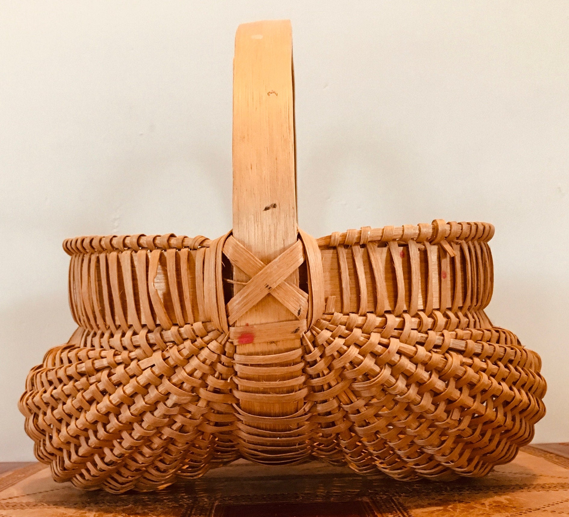 Small Vintage Oval Buttocks Basket with Split Oak Handle  - Home Decor - Collector Basket- Gift for Her or Him