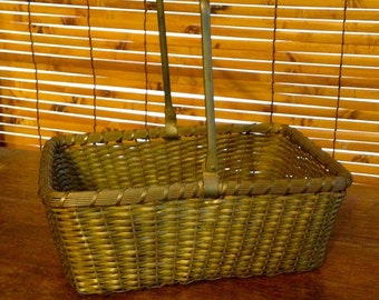 Vintage Woven Brass Basket, Gold Basket, Holiday Basket