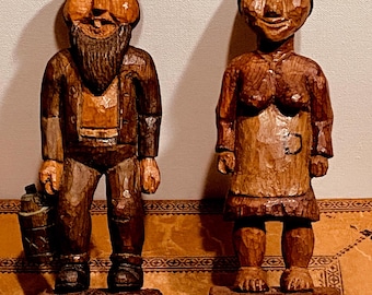 Volkskunst Figuren Frau & Mann - Hand geschnitzt - Landhaus Dekor