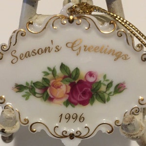 Royal Albert  -Old Country Roses -  Bone China - Victorian Greetings 1996   - Vintage  - Seasoning Greetings Ornament