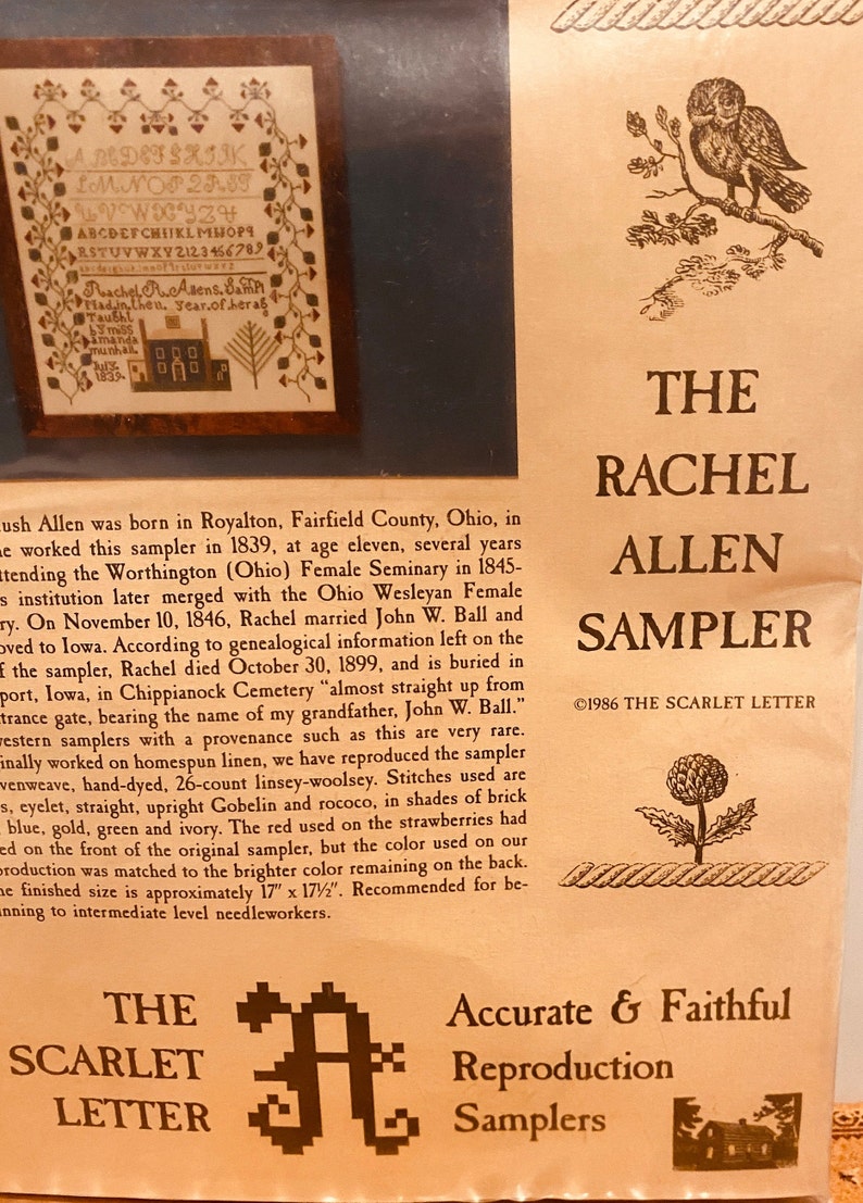 Vintage Rachel Allen Cross Stitch Sampler Kit – 1986 Scarlet Letter - Etsy