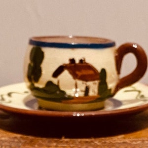 Vintage Torquay Pottery   Devon Motto Ware   Souvenir   Candle   Cup and Saucer &quot;Hope Well and Have Well&quot;