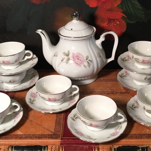 july 4th china teapots with matching cups and saucers