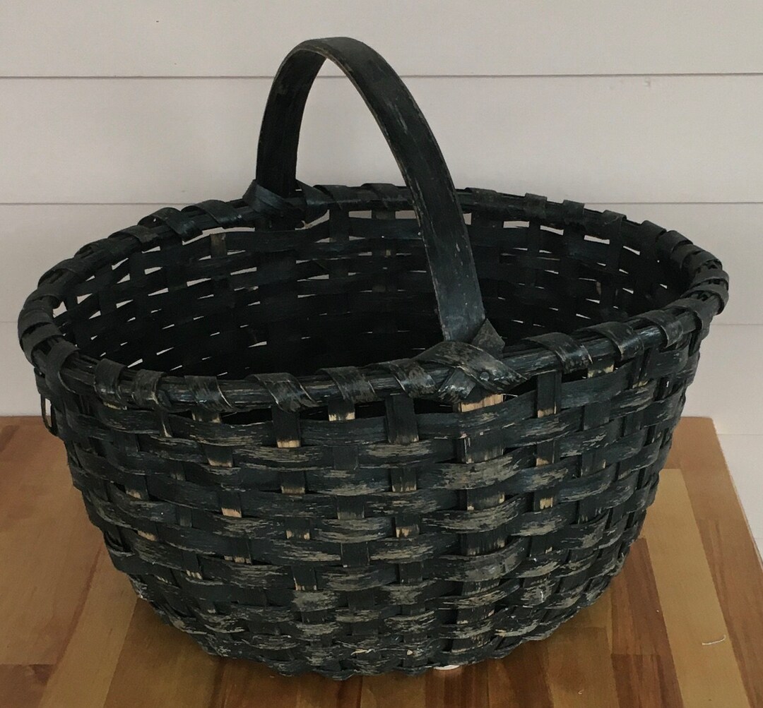 Vintage Large Hand Crafted Basket Split Oak Gathering Market Country ...