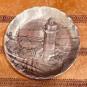 Vintage - Wendell August -Lighthouse  - Handmade - Coaster - Drip Tray- Collectable Aluminums - Desk Accessories