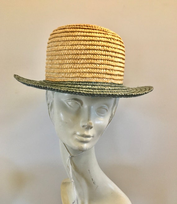 Vintage Child's Straw Hat - Yellow and Green - - image 1