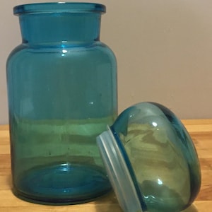 Glass Jar - Storage Jar - Candy Jar - Kitchen Storage - Vintage - Gift for Her -Apothacary  -Rich Blue Glass - Mid Century -8 1/2 " tall