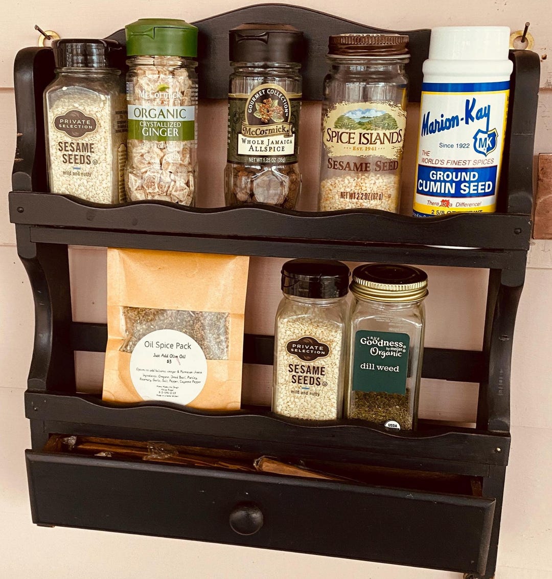 Vintage Small Black Wood Spice Rack With Draw Rustic Kitchen Decor - Etsy
