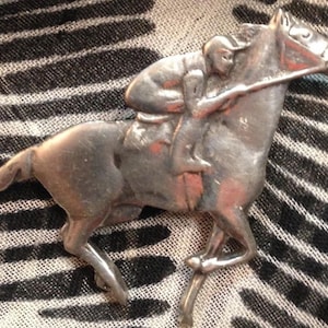 Elias Fine Silver Pewter Galloping Horse and Rider Pin
