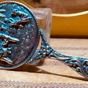 Small Ornate  Silver Plate Hand Mirror -1940s - Vintage - Vanity Mirror - Denmark