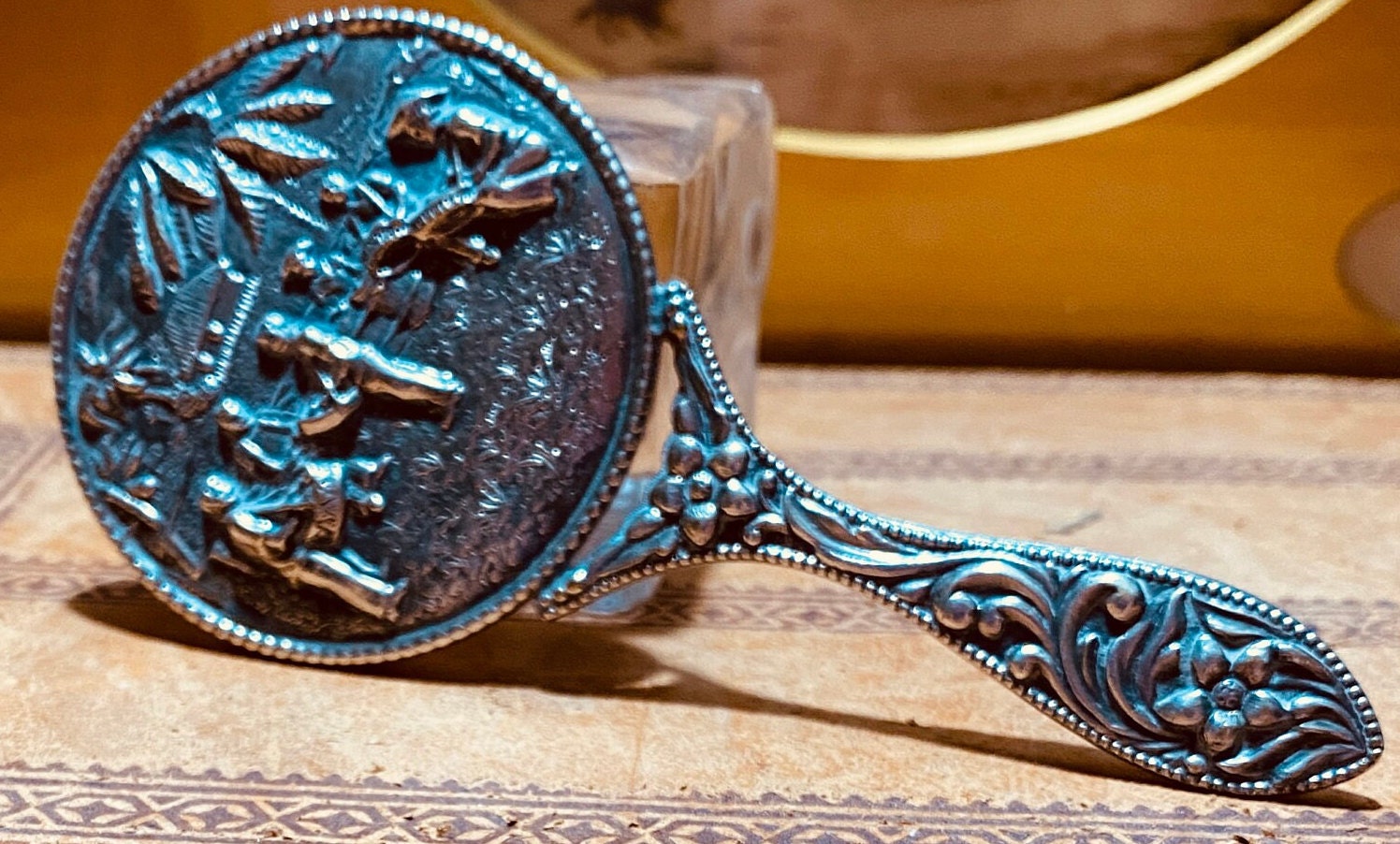 Small Ornate Silver Plate Hand Mirror -1940s - Vintage - Vanity