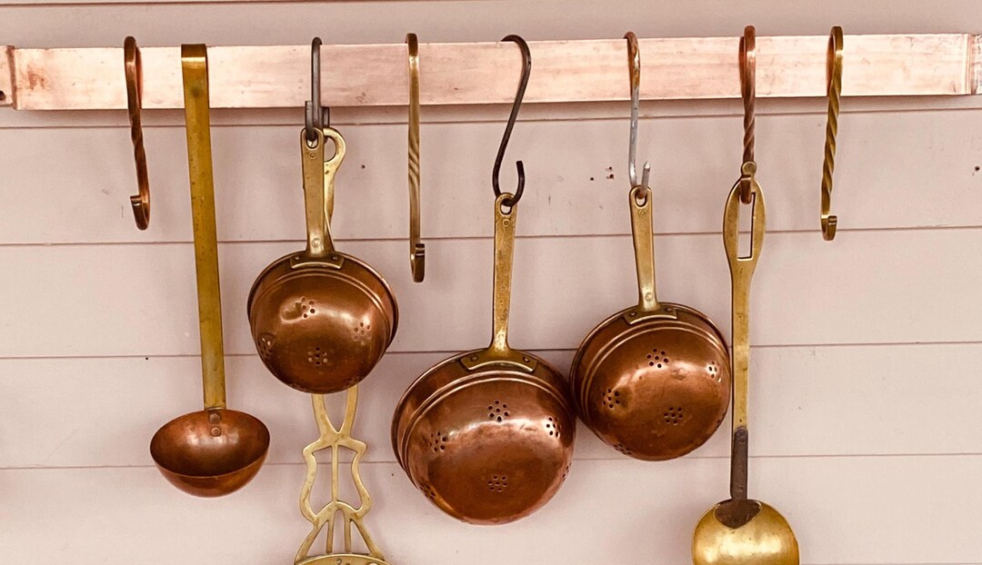 Pot Rack Rail Vintage Copper Pot Rail for Kitchen Wall Mounted Solid Copper Pot Rack ...