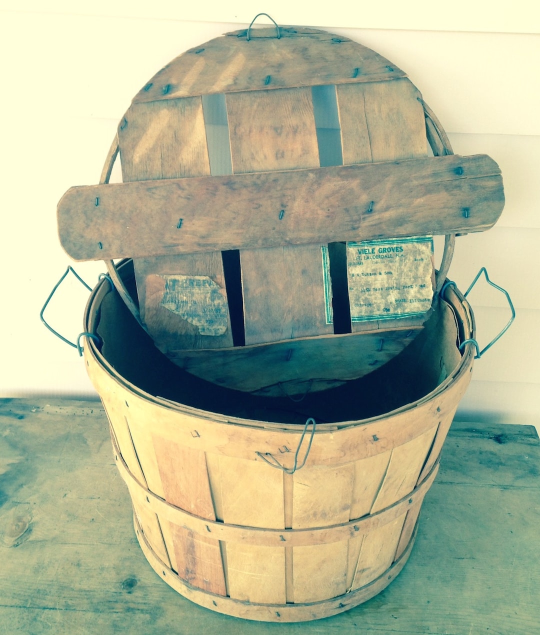 Vintage Half Bushel Rustic Farmhouse Decor Basket With Lid Half Bushel