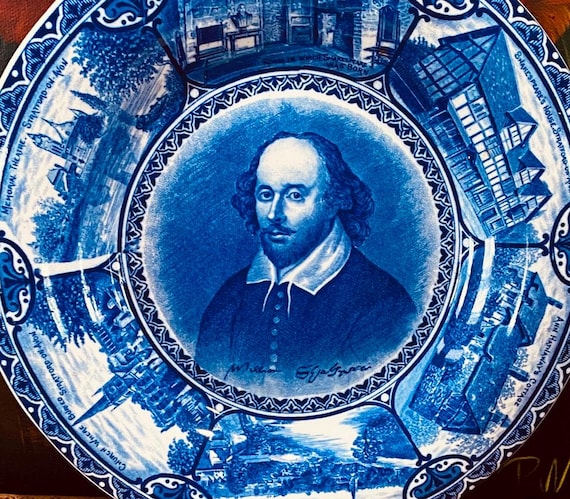  SHAKESPEARE PLATE アンティーク　ビンテージ Antique Blue & White William Shakespeare Plate - Staffordshire